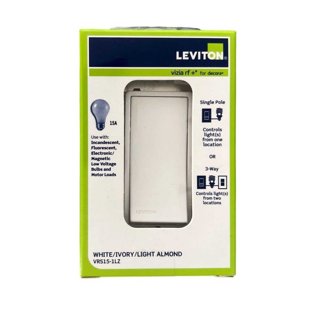 Leviton Vizia RF + Decora Z-Wave Scene Capable Switch 15A VRS15-1LZ White Ivory